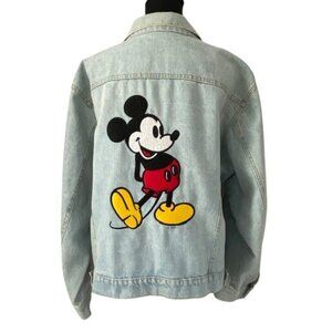 DISNEY Fashions Vintage 90s Mickey Mouse Blue Denim Jean Jacket XL